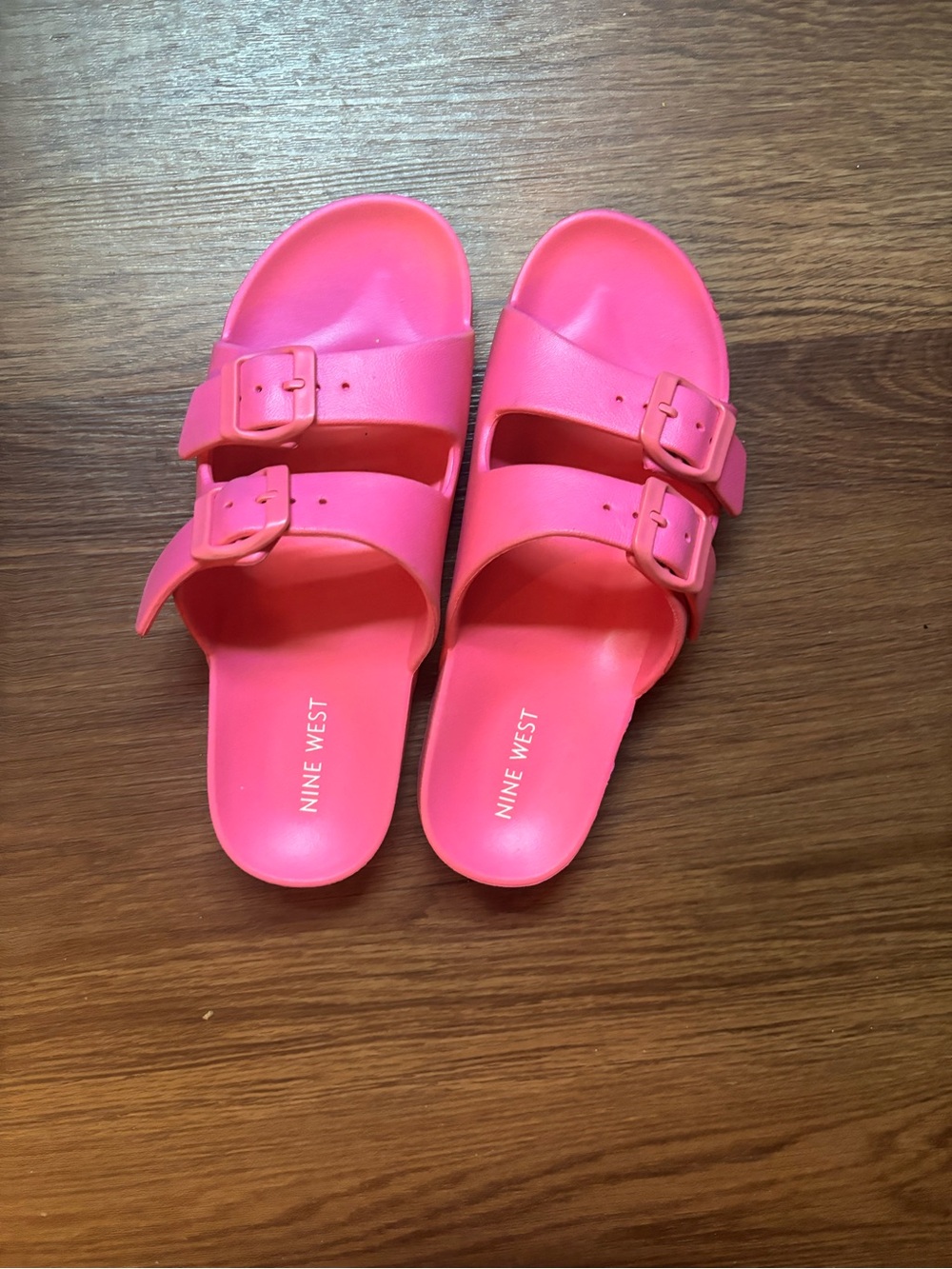 Nine West Hot Pink Double-Buckle Slide Sandals